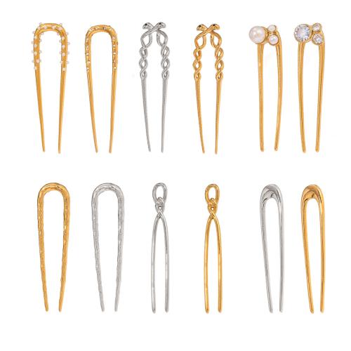 Hair Stick, 304 Stainless Steel, with Plastic Pearl, plated, different styles for choice & micro pave cubic zirconia & for woman, more colors for choice, Sold By PC