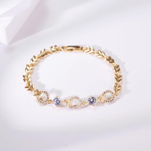 Cubic Zirconia Micro Pave Brass Bracelet, plated, micro pave cubic zirconia & for woman, gold, Sold By PC