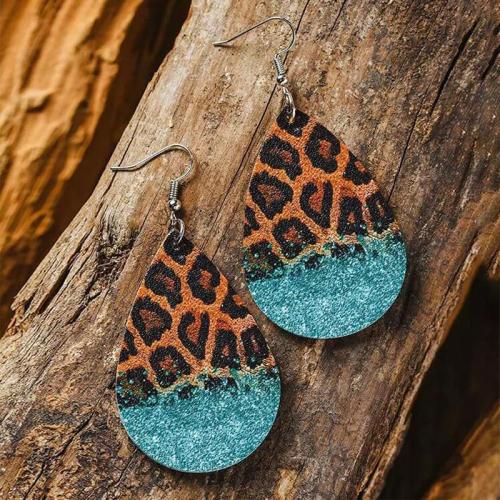 Tibetan Style Drop Earrings, with Sequins & PU Leather, plated, for woman, mixed colors, Sold By Pair