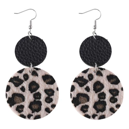 Tibetan Style Drop Earrings, with PU Leather, plated, for woman & leopard pattern, more colors for choice, Sold By Pair