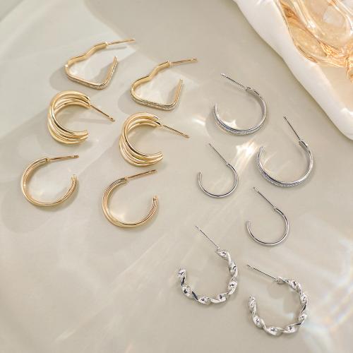 Iron Earring, plated, 6 pieces & different styles for choice & for woman & with rhinestone, more colors for choice, Sold By Set