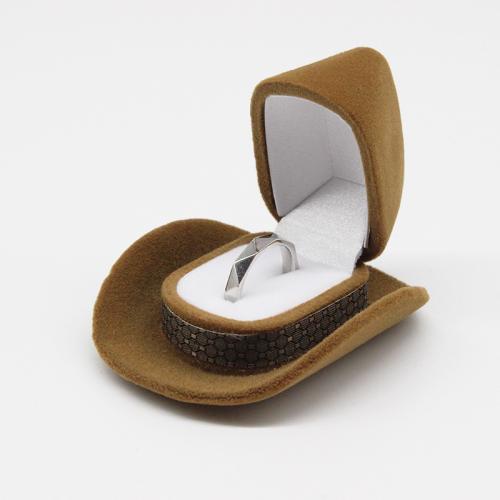 Flocking Fabric Ring Box, portable & dustproof, brown, Sold By PC