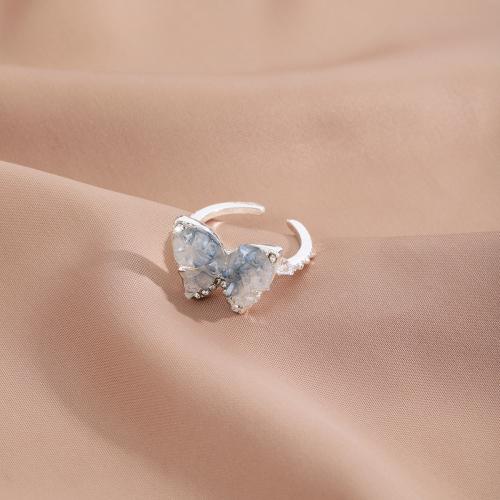 Tibetan Style Finger Ring, with Resin, plated, for woman & with rhinestone, silver color, Sold By PC