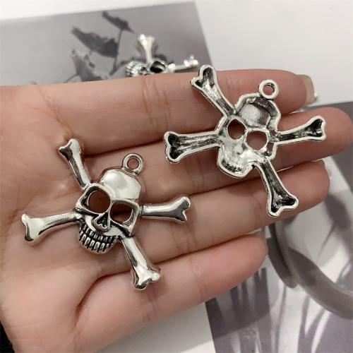 Tibetan Style Skull Pendants, antique silver color plated, DIY, 39x33mm, 100PCs/Bag, Sold By Bag