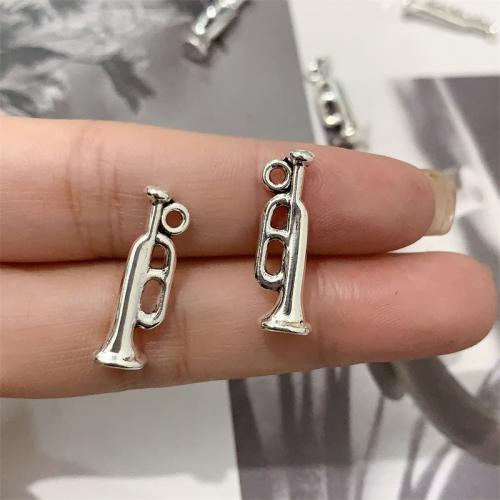 Musical Instrument Shaped Tibetan Style Pendants, Loudspeaker, antique silver color plated, DIY, 8x22mm, 100PCs/Bag, Sold By Bag