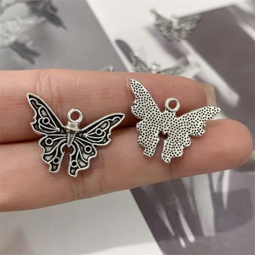 Tibetan Style Animal Pendants, Butterfly, antique silver color plated, DIY, 24x18mm, 100PCs/Bag, Sold By Bag