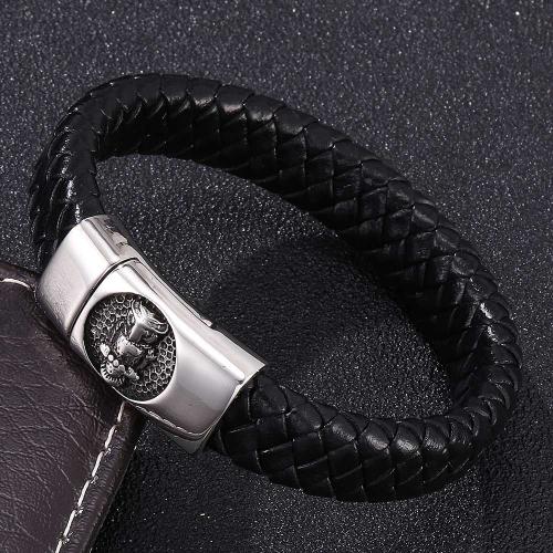 PU Leather Cord Bracelets, 304 Stainless Steel, with PU Leather, Vacuum Ion Plating, different size for choice & for man, more colors for choice, Sold By PC