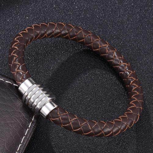 PU Leather Cord Bracelets, 304 Stainless Steel, with PU Leather, Vacuum Ion Plating, different size for choice & for man, more colors for choice, Sold By PC