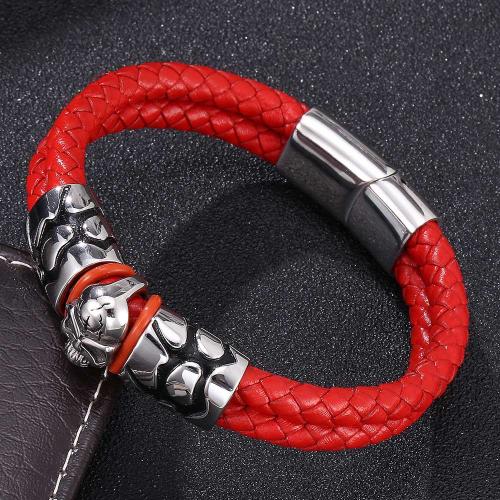 Pulseras de Cordón de PU, acero inoxidable 304, con Cuero de PU, diverso tamaño para la opción & para hombre, más colores para la opción, Vendido por UD