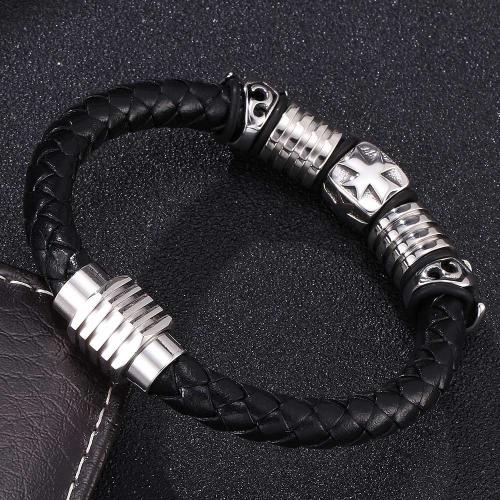 Bracelets cordon PU, Acier inoxydable 304, avec cuir PU, normes différentes pour le choix & pour homme, plus de couleurs à choisir, Vendu par PC