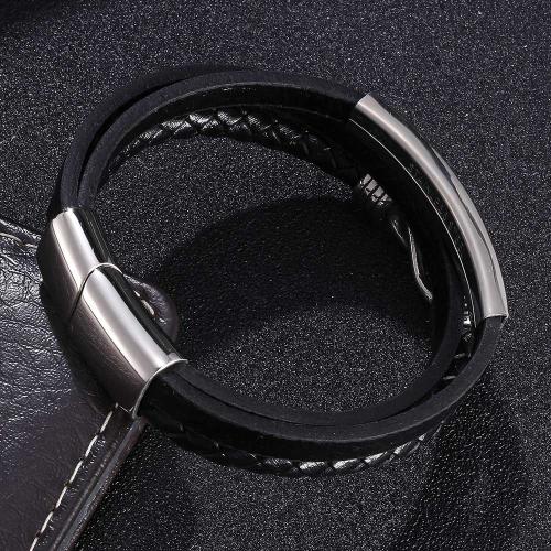 PU Leather Cord Bracelets, 304 Stainless Steel, with PU Leather, Vacuum Ion Plating, different size for choice & for man, more colors for choice, Sold By PC