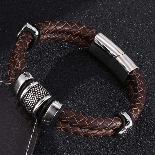 PU Leather Cord Bracelets, 304 Stainless Steel, with PU Leather, Vacuum Ion Plating, different size for choice & for man, more colors for choice, Sold By PC