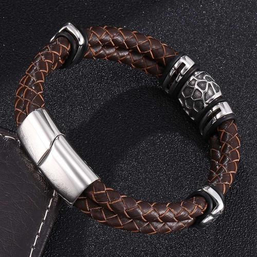 PU Leather Cord Bracelets, 304 Stainless Steel, with PU Leather, Vacuum Ion Plating, different size for choice & for man, more colors for choice, Sold By PC