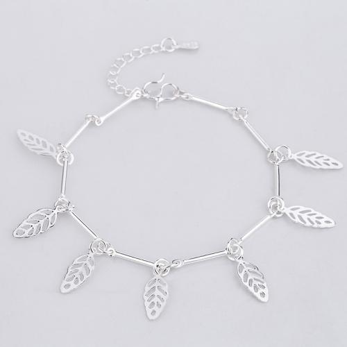 Prás Bracelet, le 2 lnch slabhra extender, Leaf, dath airgid plated, bracelet charm, nicil, luaidhe & caidmiam saor in aisce, Fad Thart 7.5 Inse, 10Snáitheanna/Lot, Díolta De réir Lot