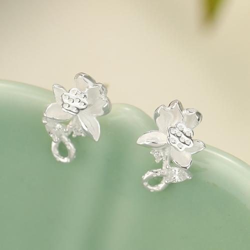 925 Sterling Silver Stud Earring, Lotus, vintage & for woman, silver color, 9x14.40mm, Sold By Pair