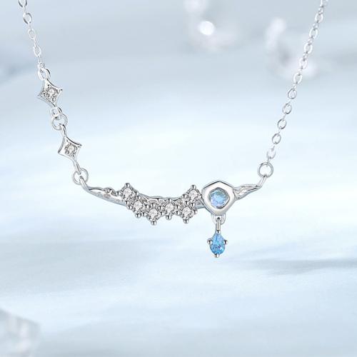 925 Sterling Silver Necklace with Glass with 2inch extender chain Star platinum plated oval chain & micro pave cubic zirconia & for woman Length Approx 15.7 Inch Sold By PC