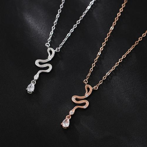 925 Sterling Silver Necklace with 2inch extender chain Snake oval chain & micro pave cubic zirconia & for woman Length Approx 15.7 Inch Sold By PC