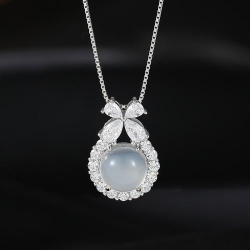 925 Sterling Silver Necklace with White Chalcedony with 2inch extender chain Bowknot platinum plated box chain & micro pave cubic zirconia & for woman Length Approx 15.7 Inch Sold By PC