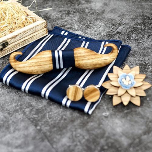 Bow Tie, Zebrawood, Square Scarf & Bow Ties & cufflink & brooch, with Cloth, 4 pieces & for man, more colors for choice, Packing: 13.6cm*8.5cm*3.4cm, Sold By Set