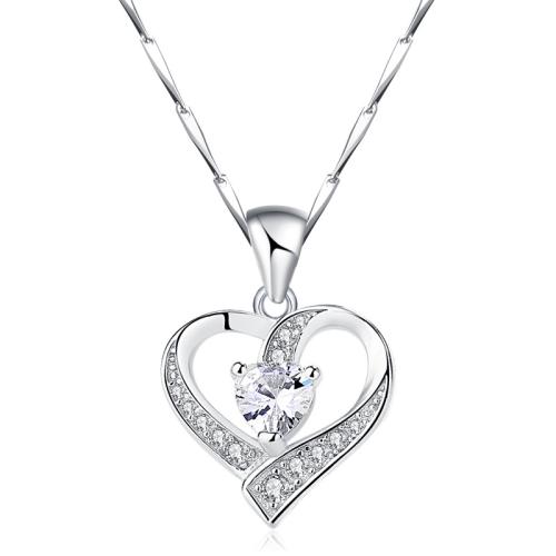 Cubic Zirconia Micro Pave 925 Sterling Silver Pendant, Heart, DIY & micro pave cubic zirconia, 12x18mm, Sold By PC