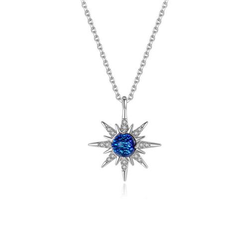 Cubic Zircon Micro Pave 925 Sterling Silver Necklace, with Lampwork, with 5cm extender chain, fashion jewelry & micro pave cubic zirconia & for woman, more colors for choice, Length:Approx 40 cm, Sold By PC