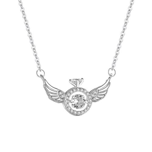 Cubic Zircon Micro Pave 925 Sterling Silver Necklace, with 5cm extender chain, Angel Wing, fashion jewelry & micro pave cubic zirconia & for woman, more colors for choice, Length:Approx 40 cm, Sold By PC