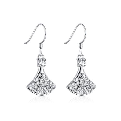 Pendientes de Micro Pavé de Zirconía Cúbica en Plata de Ley, Plata de ley 925, Joyería & micro arcilla de zirconia cúbica & para mujer, 11.80x30mm, Vendido por Par