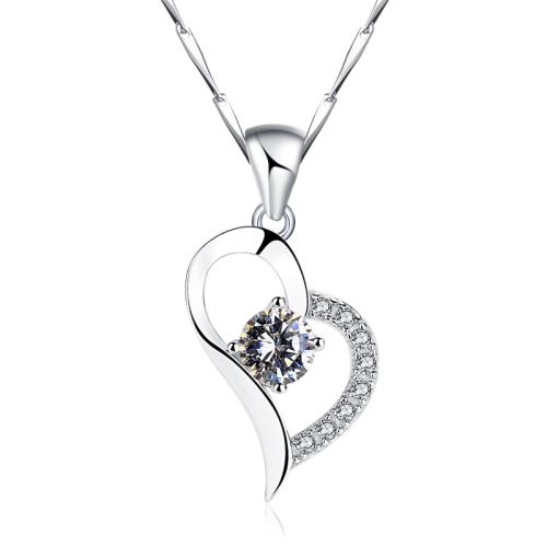 Cubic Zirconia Micro Pave 925 Sterling Silver Pendant, Heart, DIY & micro pave cubic zirconia, more colors for choice, 24.80x15.20mm, Sold By PC