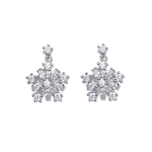 Cubic Zirconia Micro Pave Sterling Silver Earring, 925 Sterling Silver, Flower, fashion jewelry & micro pave cubic zirconia & for woman, 12x18mm, Sold By Pair