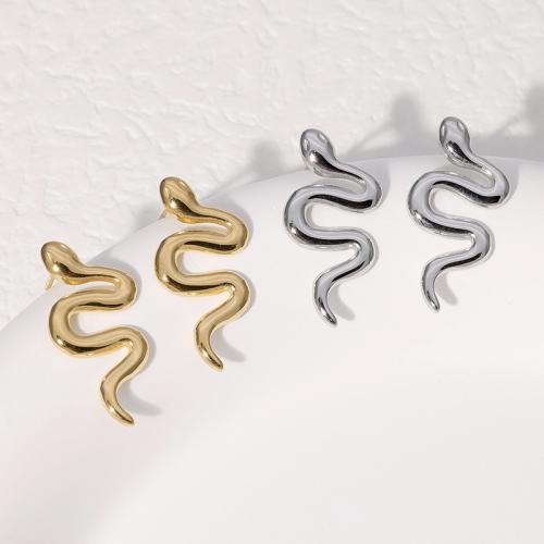 Stainless Steel Stud Earrings, 304 Stainless Steel, Snake, fashion jewelry & for woman, more colors for choice, 23mm, Sold By Pair