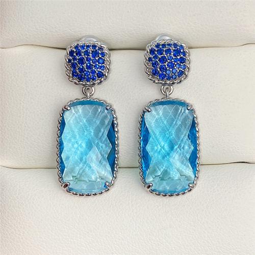 Boucles d'oreilles en laiton zircon cubique pavent, bijoux de mode & pavé de micro zircon & pour femme, 33.50mm, Vendu par paire