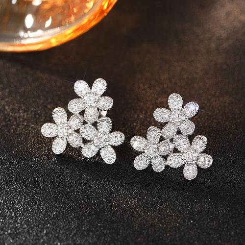 Cubic Zirconia Micro Pave Brass Earring, Flower, fashion jewelry & micro pave cubic zirconia & for woman, 19mm, Sold By Pair