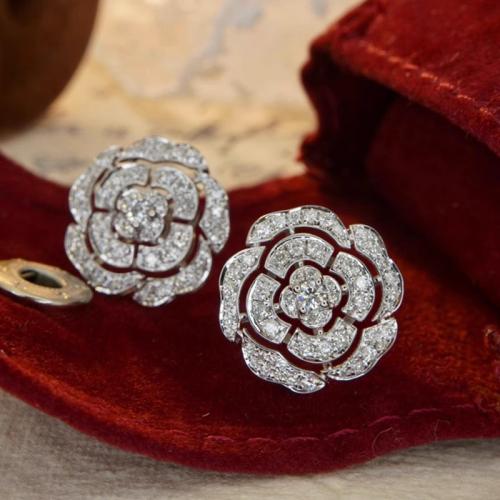 Cubic Zirconia Micro Pave Brass Earring, Flower, fashion jewelry & micro pave cubic zirconia & for woman, 17mm, Sold By Pair