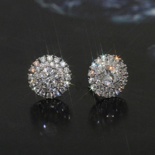 Boucles d'oreilles en laiton zircon cubique pavent, bijoux de mode & pavé de micro zircon & pour femme, 12mm, Vendu par paire