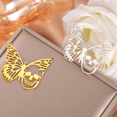 Stainless Steel Animal Pendants, 304 Stainless Steel, Butterfly, DIY & double-hole & hollow, more colors for choice, 30x24mm, Sold By PC