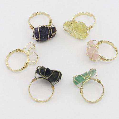 Natural Gemstone Finger Ring, Natural Stone, with Brass, gold color plated, Adjustable & fashion jewelry & Unisex, more colors for choice, ring inside diameter:17-20mm,stone:20-25u00d710-20mm, Sold By PC