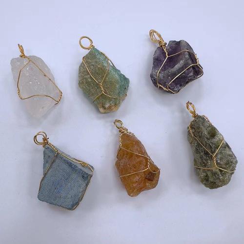 Gemstone Pendants Jewelry, Natural Stone, with Brass & Iron & Tibetan Style, irregular, gold color plated, DIY & different materials for choice, more colors for choice, about:20-35mm, Sold By PC