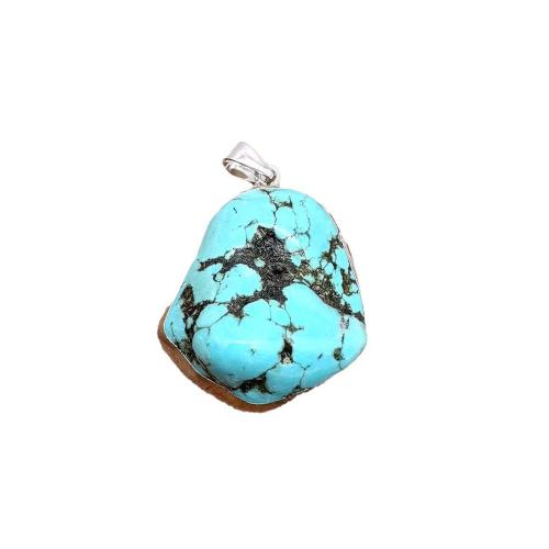 Natural Turquoise Pendant, with Brass & Iron & Tibetan Style, irregular, silver color plated, DIY & different size for choice, more colors for choice, Sold By PC