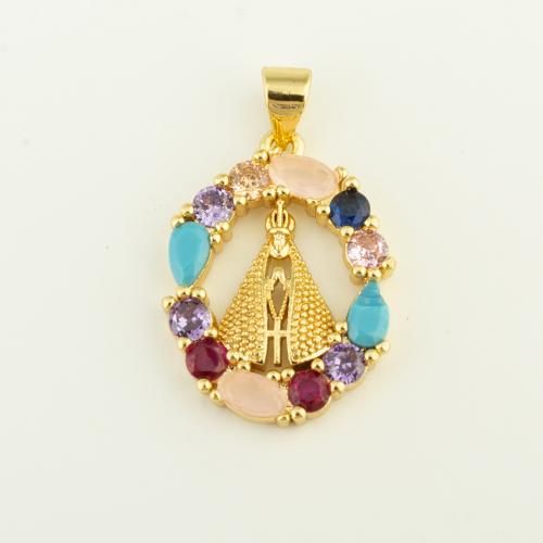 Cubic Zirconia Micro Pave Brass Pendant, gold color plated, DIY & micro pave cubic zirconia, multi-colored, nickel, lead & cadmium free, 23x17x3mm, Sold By PC