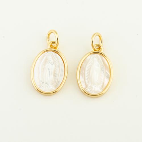 Brass Jewelry Pendants, with Shell, gold color plated, DIY, white, nickel, lead & cadmium free, 15x10x3mm, Sold By PC