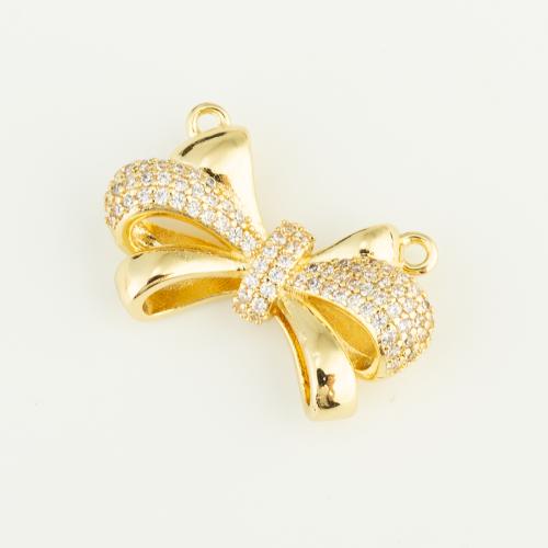 Cubic Zirconia Micro Pave Brass Pendant, Bowknot, gold color plated, DIY & micro pave cubic zirconia, nickel, lead & cadmium free, 28x18x8mm, Sold By PC