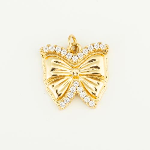 Cubique Pendentif en laiton zircon pavent, Noeud papillon, Placage de couleur d'or, DIY & pavé de micro zircon, protéger l'environnement, sans nickel, plomb et cadmium, 18x18x3mm, Vendu par PC