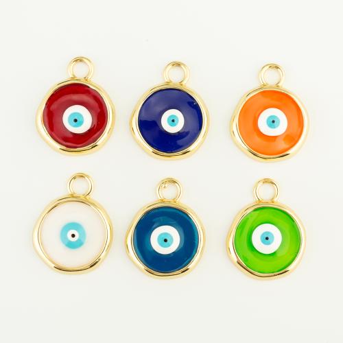 Pendentifs mauvais oeil, laiton, Rond, Placage de couleur d'or, DIY & motif de mauvais œil & émail, plus de couleurs à choisir, protéger l'environnement, sans nickel, plomb et cadmium, 28x22x4mm, Vendu par PC