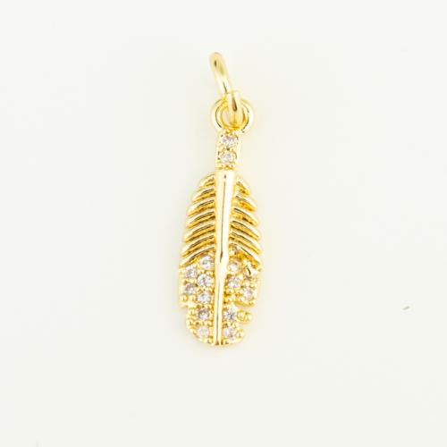 Cubic Zirconia Micro Pave Brass Pendant, Feather, plated, DIY & micro pave cubic zirconia, more colors for choice, nickel, lead & cadmium free, 17x6x2mm, Sold By PC