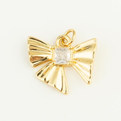 Cubique Pendentif en laiton zircon pavent, Noeud papillon, Placage de couleur d'or, DIY & pavé de micro zircon, protéger l'environnement, sans nickel, plomb et cadmium, 18x15x3mm, Vendu par PC