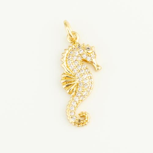 Cubic Zirconia Micro Pave Brass Pendant, Seahorse, gold color plated, DIY & micro pave cubic zirconia, nickel, lead & cadmium free, 21x9x2mm, Sold By PC