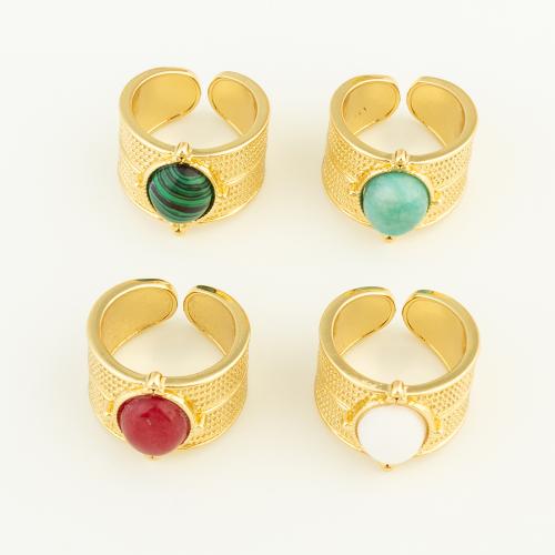 Brass Finger Ring, with Natural Stone, gold color plated, Adjustable & for woman, more colors for choice, nickel, lead & cadmium free, 23x19x16mm, Sold By PC