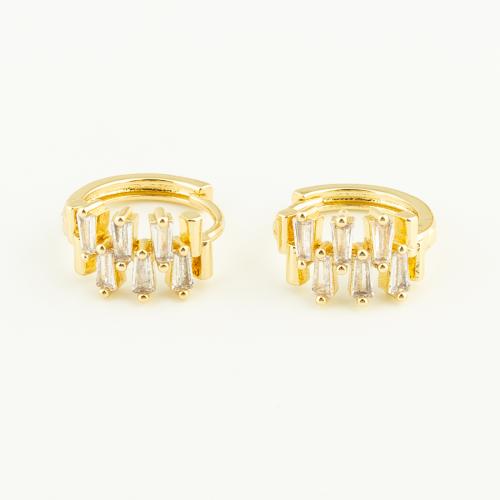 Boucles d'oreilles en laiton zircon cubique pavent, Placage de couleur d'or, pavé de micro zircon & pour femme, protéger l'environnement, sans nickel, plomb et cadmium, 15x14x5mm, Vendu par paire