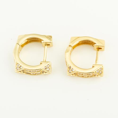 Boucles d'oreilles en laiton zircon cubique pavent, Placage de couleur d'or, pavé de micro zircon & pour femme, protéger l'environnement, sans nickel, plomb et cadmium, 16x14x5mm, Vendu par paire