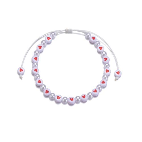 Fashion Jewelry Anklet, corde de cire, avec résine & perle de plastique, bijoux de mode, blanc, Vendu par PC